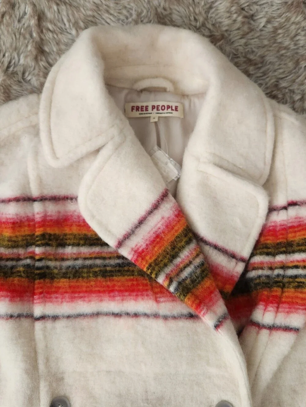 Free People Henri Wool Stripe Coat Red and‎ White Striped Women's Size Medium